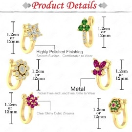 VAMA FASHIONS 6 Pcs 18K Gold Plated Anti Tarnish Clip on Nose pin without Hole Non Piercing Pressing Type Nose ring Stud for Women & Girls