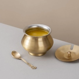 veda essentials. Premium Brass Ghee Pot with Tin Coating - Traditional Handcrafted Storage Jar for Ghee and Oil - Durable and Corrosion Resistant Kitchenware (   )
