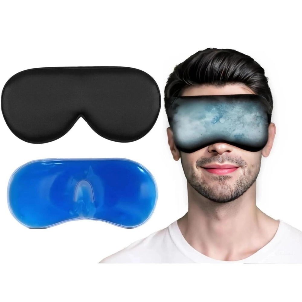 VALKYRIE Velvet Cooling Gel Relaxing Eye Sleep Mask For Dark Circles, Dry Eyes, Cooling Eyes, Pain Relief, Redness, Eye Patches, Sleeping Cool Pad Suitable For All Family Members Sleeping Mask (BLACK