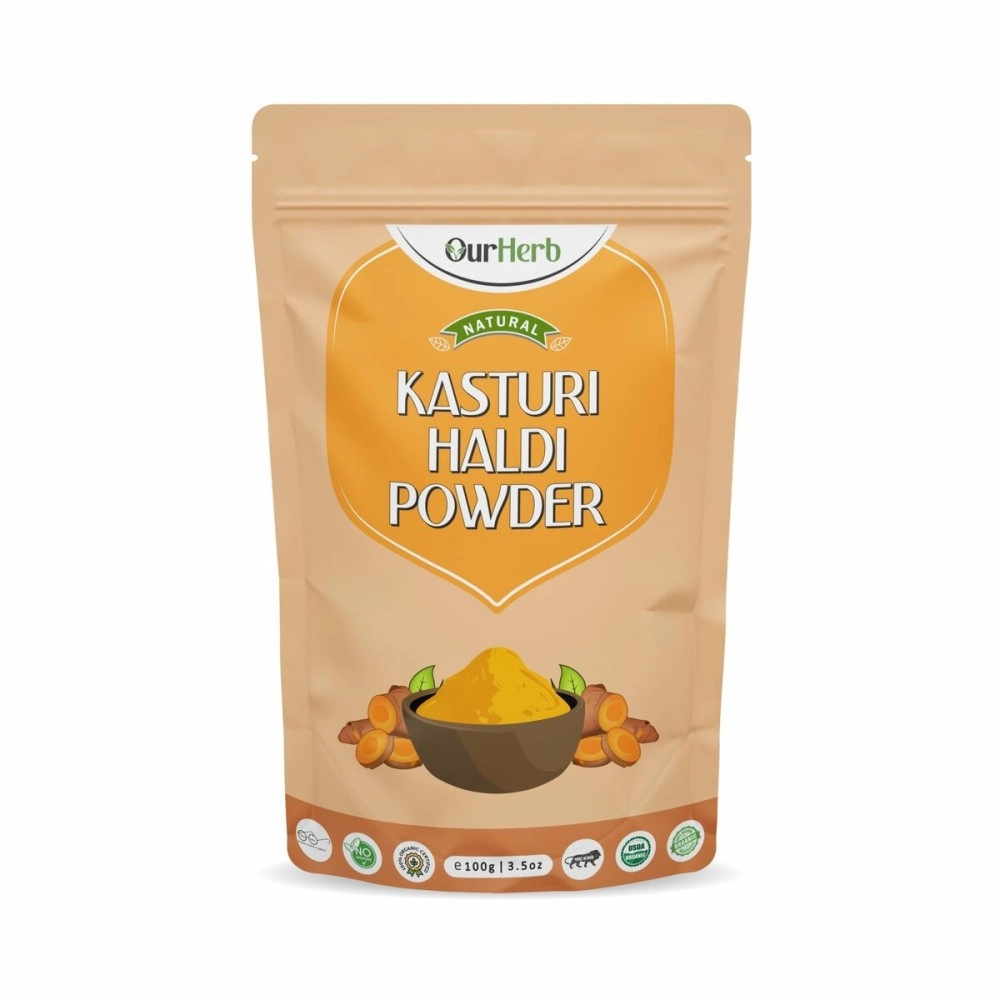 OurHerb Natural Kasturi Haldi Powder for Face Beauty (100g | 3.5 Oz) | Wild Turmeric | Kasturi Manjal for Glowing Skin | 100% Pure, Chemical-Free, Preservative-Free | Skin Care for All Skin Types.