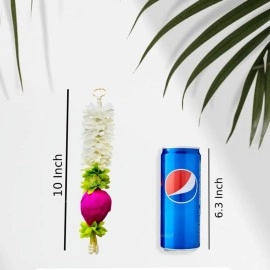 Divyakosh Lotus Hanging 8Pcs - Small 10 Inch | Floral Wall Hangings, Temple Decoration, Backdrop for Pooja Room | Diwali Decor | Offwhite Fabric