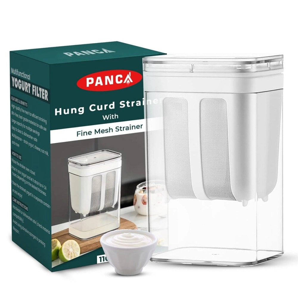 PANCA Hung Curd Strainer Box | Curd Maker and Greek Yogurt Maker - 1100ml Fine Mesh Strainer with Lid | Multifunctional Yoghurt Filter | Curd Maker for Home | Whey Separator