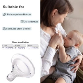 R for Rabbit First Feed Soft Silicone Teat for Glass, PP, and Stainless Steel Bottles (Size - L) Pack of 2
