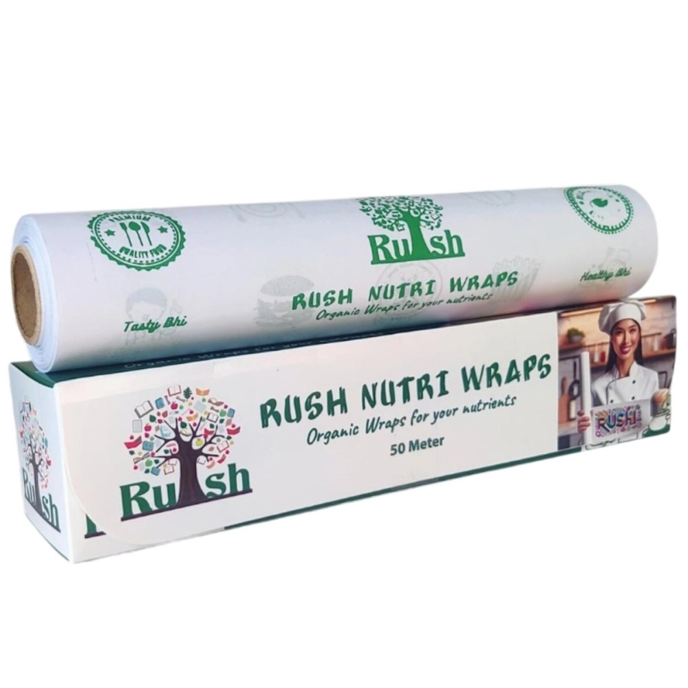 Rush Premium 50 Mtr Nutri Wrap Food Wrapping Paper Roll with Sealing Sticker, Non-Sticky Butter Paper Roll for Roti Use as Parchment Paper for baking cake, Kitchen Roll Paper or roti clothes wrap
