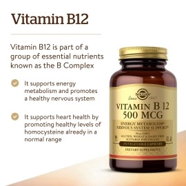 Solgar Vitamin B12 500 mcg Vegetable Capsules, Unflavored, 250 Count