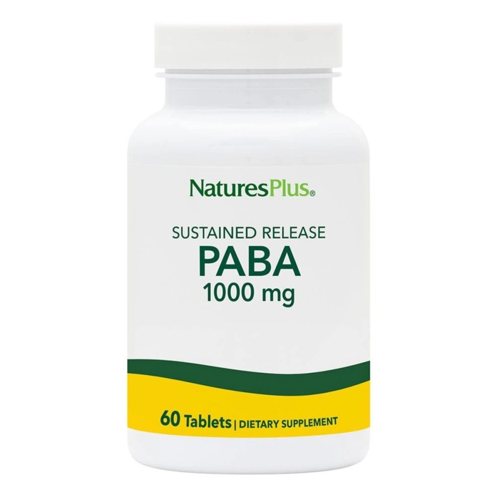 NaturesPlus PABA, Sustained Release (para-Aminobenzoic Acid) - 1000 mg, 60 Vegetarian Tablets - Skin Health Support Supplement, Promotes Energy Production - Gluten-Free - 60 Servings