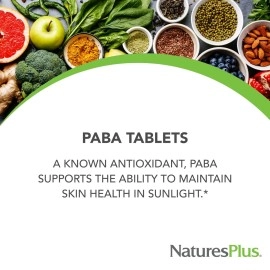NaturesPlus PABA, Sustained Release (para-Aminobenzoic Acid) - 1000 mg, 60 Vegetarian Tablets - Skin Health Support Supplement, Promotes Energy Production - Gluten-Free - 60 Servings