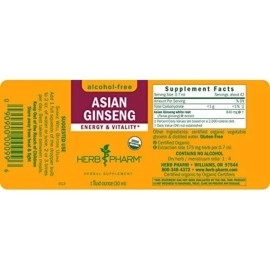 Herb Pharm Asian (Panax) Ginseng Liquid Glycerite for Energy and Stamina, Alcohol-Free Glycerite, 1 Ounce