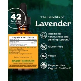 Herb Pharm Certified Organic Lavender Flower Liquid Extract for Calming Nervous System Support, 1 Fl Oz