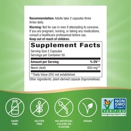 Nature\'s Way Premium Herbal Neem Leaf, 950 mg per serving, 100 Vcaps