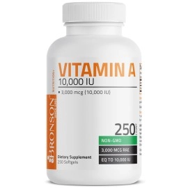 Bronson Vitamin A 10,000 IU Premium Non-GMO Formula, 250 Softgels