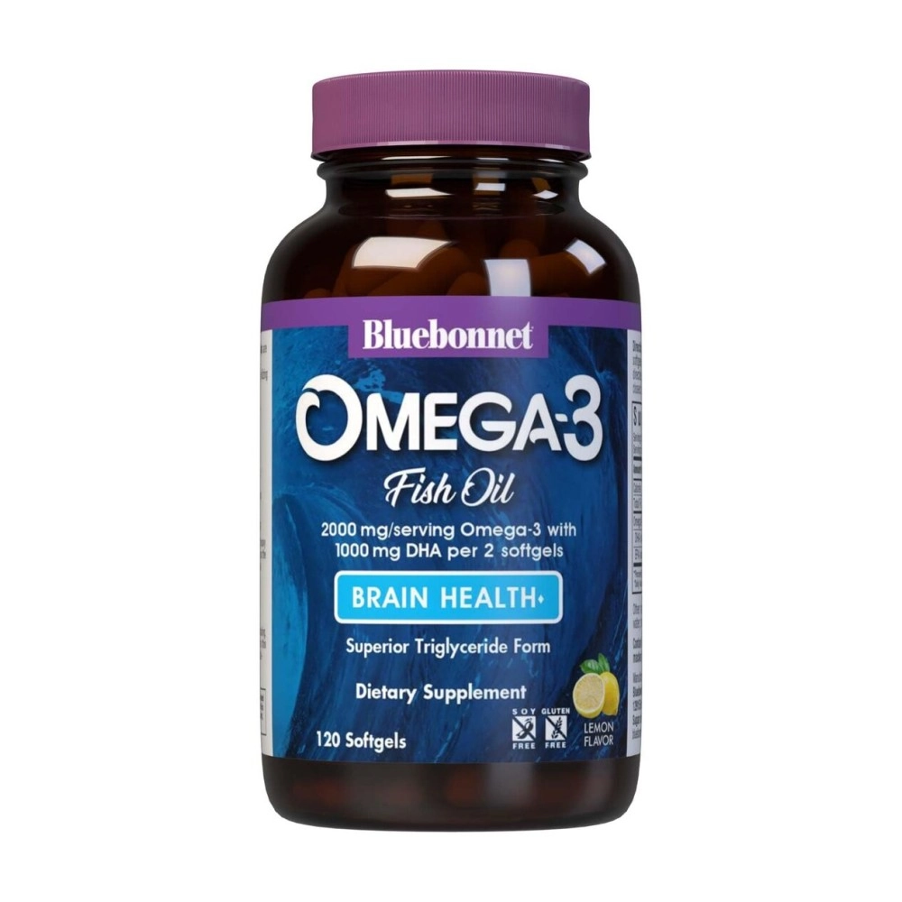 Bluebonnet Nutrition Omega-3 Brain Formula Natural Wild Caught Triglyceride Form DHA 1000 mg EPA 210 mg - Highly Concentrated Cognitive Health & Wellness Support Supplement - Gluten-Free - 120 Softgel