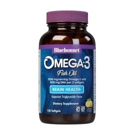Bluebonnet Nutrition Omega-3 Brain Formula Natural Wild Caught Triglyceride Form DHA 1000 mg EPA 210 mg - Highly Concentrated Cognitive Health & Wellness Support Supplement - Gluten-Free - 120 Softgel