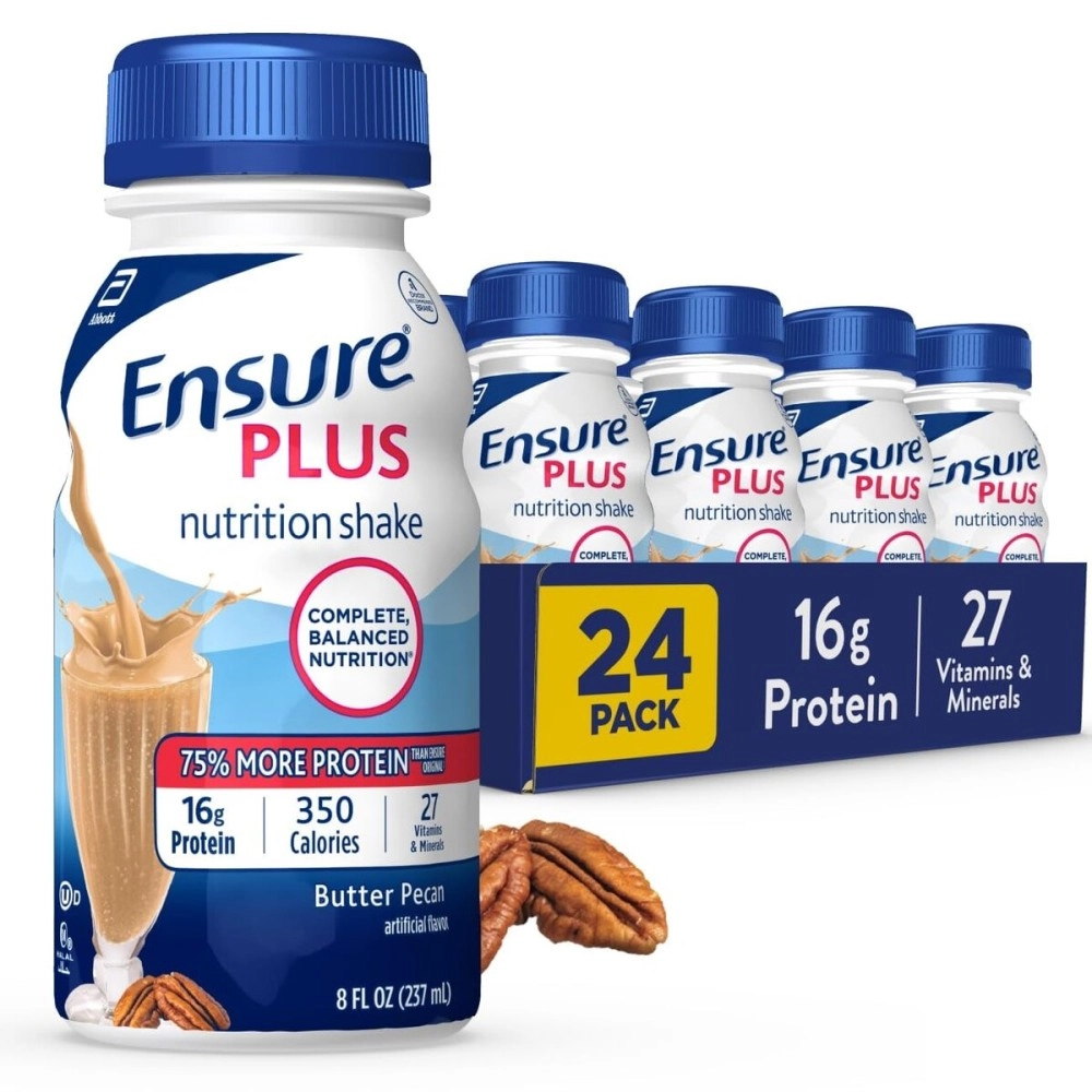 Ensure Plus Nutrition Shake with 16 grams of protein, Meal Replacement Shakes, Butter Pecan, 8 fl oz, 24 count