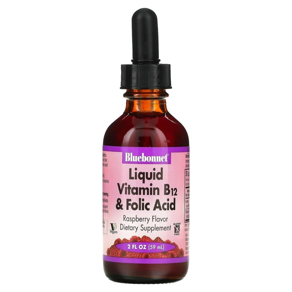 Bluebonnet Nutrition Liquid Vitamin B12 & Folic Acid, for Energy Boost*, Soy-Free, Gluten-Free, Dairy-Free, Vegan, 400 mcg of Folic Acid & 1000 mcg of Vitamin B12 Per Serving, 2 fl oz, 59 Servings