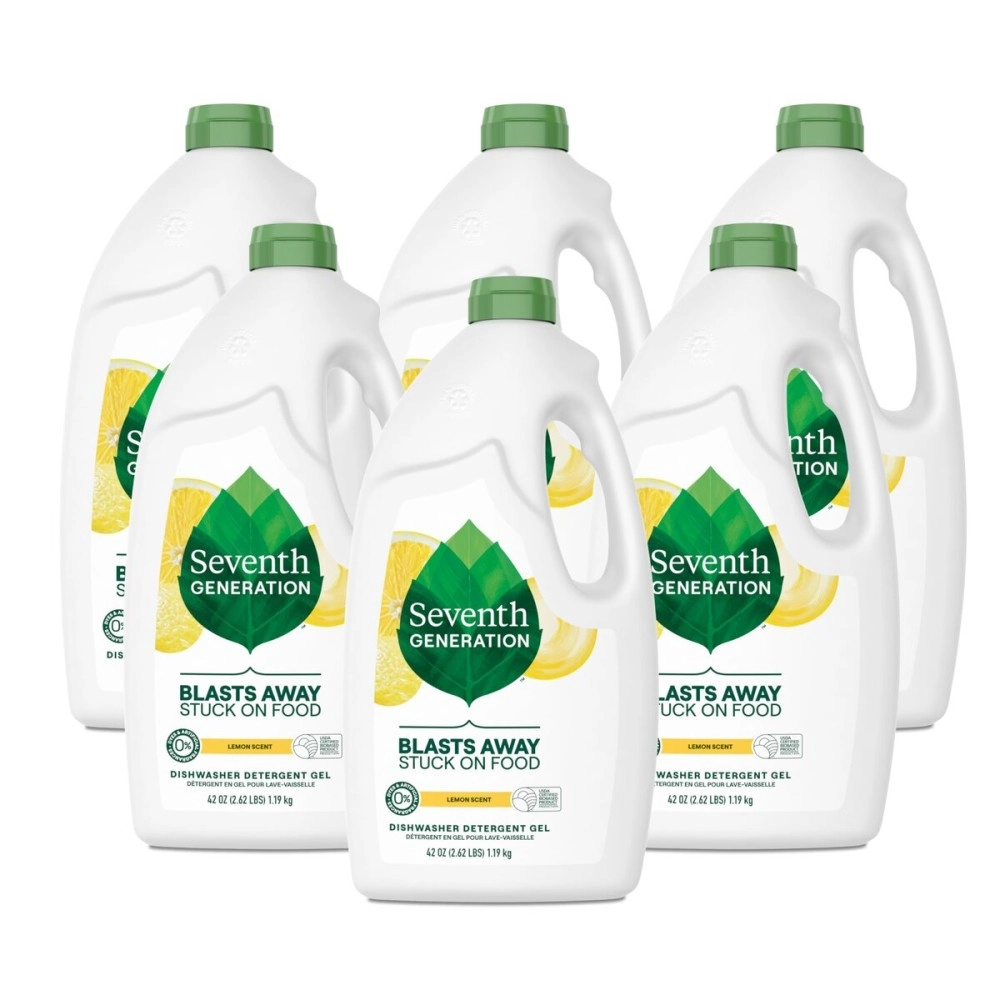 Seventh Generation Dishwasher Detergent Gel Soap, Lemon Scent, 42 Oz. Bottles, Pack of 6, (Packaging May Vary)