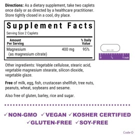Bluebonnet Nutrition Magnesium Citrate, 400mg of Magnesium, Maximum Absorption, Supports Immune Health & Energy Production*, Soyfree, Gluten-Free, Non-GMO, Kosher, Dairy Free, Vegan, 120 Caplets