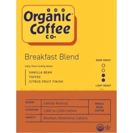 The Organic Coffee Co. Whole Bean Coffee - Breakfast Blend (2lb Bag), Medium Roast, USDA Organic