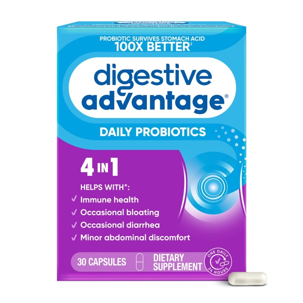 Daily Probiotic Capsule - Digestive Advantage 30 Capsules, Survives 100x Better than regular 50 billion CFU, Lessens Bloating, Calcium, Promotes Digestive Health and Gut Flora