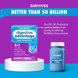 Daily Probiotic Capsule - Digestive Advantage 30 Capsules, Survives 100x Better than regular 50 billion CFU, Lessens Bloating, Calcium, Promotes Digestive Health and Gut Flora