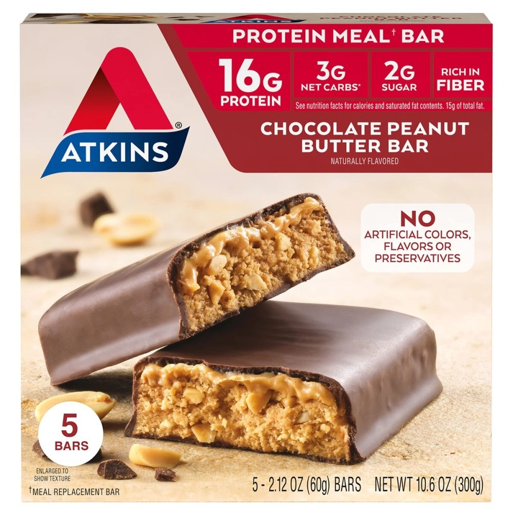 Atkins Protein-Rich Meal Bar Chocolate Peanut Butter, Keto Friendly, 5 Count