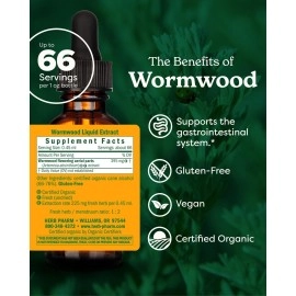 Herb Pharm Certified Organic Wormwood Liquid Extract for Digestive System Support - 1 Ounce