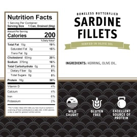 Brunswick Sardines in Olive Oil, 3.75 oz Can - Wild Caught Sardines - 17g Protein per Serving - Gluten Free, Keto Friendly - Great for Pasta & Seafood Recipes