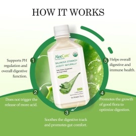 AloeCure USDA Organic Aloe Vera Juice Made Within 12 Hrs of Harvest - Pure Aloe Juice Natural Digestive Supplement to Support Digestion, Immune System and Balanced Stomach Acidity, 4 x 500ml Bottles