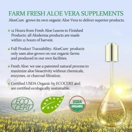 AloeCure USDA Organic Aloe Vera Juice Made Within 12 Hrs of Harvest - Pure Aloe Juice Natural Digestive Supplement to Support Digestion, Immune System and Balanced Stomach Acidity, 4 x 500ml Bottles