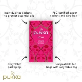 Pukka Herbs Love Organic Herbal Tea with Chamomile, 20 Envelope Teabags