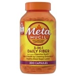 Metamucil, Daily Psyllium Husk Powder Supplement, 3-in-1 Fiber for Digestive Health, Plant Based Fiber, 300ct Capsules