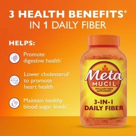 Metamucil, Daily Psyllium Husk Powder Supplement, 3-in-1 Fiber for Digestive Health, Plant Based Fiber, 300ct Capsules
