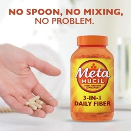 Metamucil, Daily Psyllium Husk Powder Supplement, 3-in-1 Fiber for Digestive Health, Plant Based Fiber, 300ct Capsules