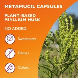 Metamucil, Daily Psyllium Husk Powder Supplement, 3-in-1 Fiber for Digestive Health, Plant Based Fiber, 300ct Capsules