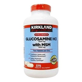 Kirkland Signature Extra Strength Glucosamine HCI 1500mg, With MSM 1500 mg, 375-Count Tablets