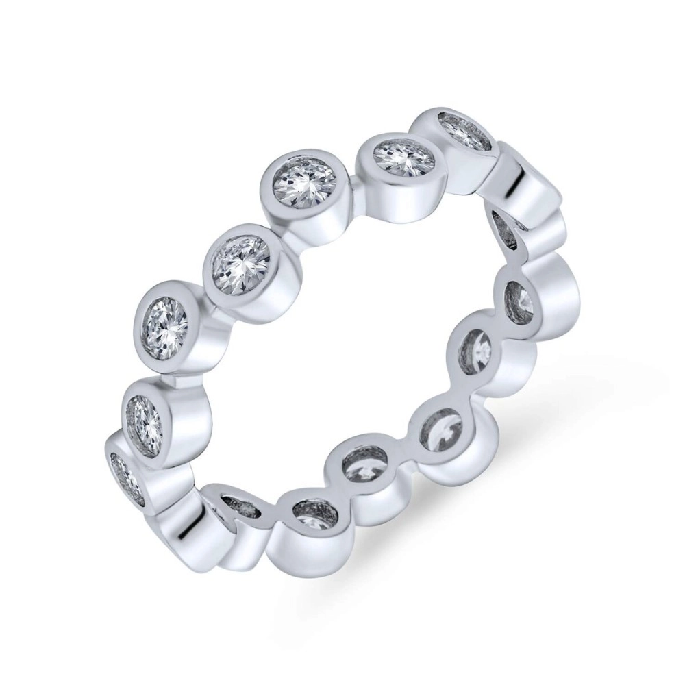 Bling Jewelry Bubble Circle Geometric Zig Zag Cubic Zirconia Bezel Band CZ Eternity Ring For Women .925 Sterling Silver