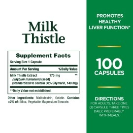 Nature\'s Bounty Milk Thistle Pills and Herbal Health Supplement, Supports Liver Health, 175mg, 100 Softgels