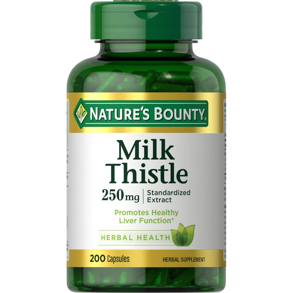 Nature\'s Bounty Milk Thistle Capsules, Herbal Supplement, 250 mg per Serving, 200 Count