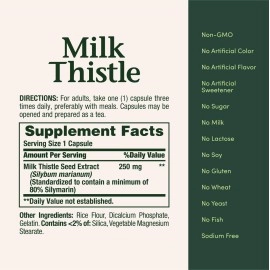 Nature\'s Bounty Milk Thistle Capsules, Herbal Supplement, 250 mg per Serving, 200 Count