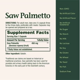 Nature\'s Bounty Saw Palmetto Support for Prostate and Urinary Health, Herbal Health Supplement, 450mg, 250 Capsules