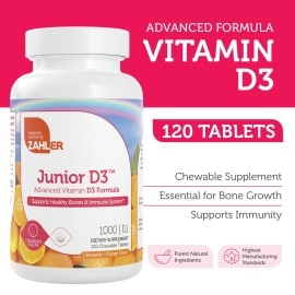 Zahler, Junior D3 Chewable 1000 IU, Kids Vitamin D, Great Tasting Chewable Vitamin D for Kids, Optimal Vitamin D3 1000 IU for Children,Certified Halal, 120 Chewable Tablets