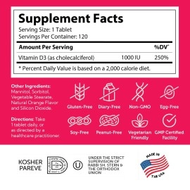 Zahler, Junior D3 Chewable 1000 IU, Kids Vitamin D, Great Tasting Chewable Vitamin D for Kids, Optimal Vitamin D3 1000 IU for Children,Certified Halal, 120 Chewable Tablets