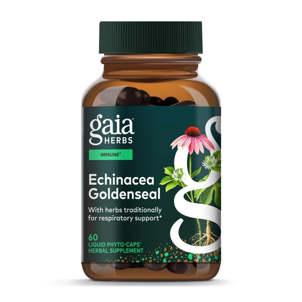 Gaia Herbs Echinacea Goldenseal, Vegan Liquid Capsules, 60 Count - Immune Support & Healthy Inflammatory Response During Seasonal Stress, Organic Echinacea