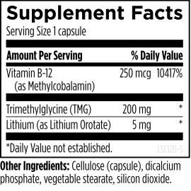 Designs for Health Lithium Synergy - 5mg Lithium Orotate with TMG + B12 Methylcobalamin - Bioavailable Mood + Methylation Support Supplement, Non-GMO + Vegetarian (120 Capsules)