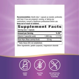 Nature\'s Way Vitamin C 1000 mg with Rose Hips, Per Serving 250 Capsules (Packaging May Vary)