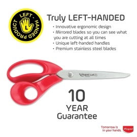 Maped Expert Left Handed Scissors, Stainless Steel Blades, 21cm/8.25-Inch, Red Handles (068650)