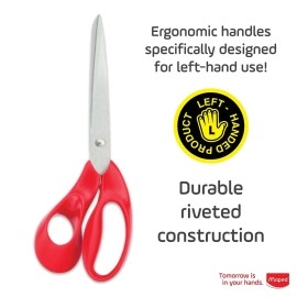 Maped Expert Left Handed Scissors, Stainless Steel Blades, 21cm/8.25-Inch, Red Handles (068650)