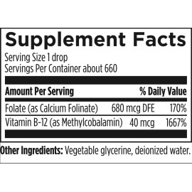 Designs for Health B12 + Folate Drops - Super Liquid Folate with Vitamin B12 as Methylcobalamin - 400mcg Folate + 40mcg Methyl B12 per Drop, Non-GMO + Vegetarian (660 Servings / 1 Fl Oz)