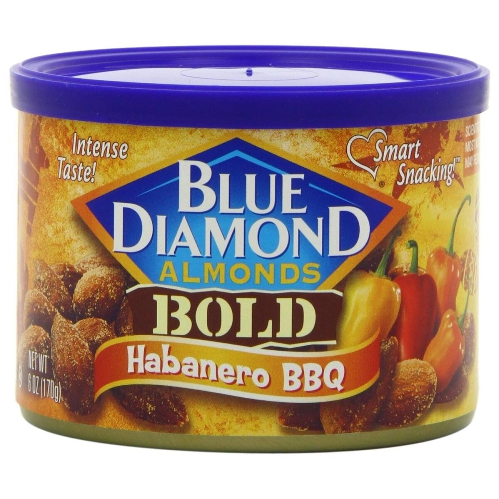 Blue Diamond Almonds Habanero BBQ Flavored Snack Nuts, 6 Oz Resealable Cans (Pack of 6)