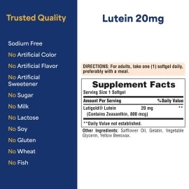 Puritan\'s Pride Lutein 20 mg with Zeaxanthin Softgels, Supports Eye Health, 120 Count